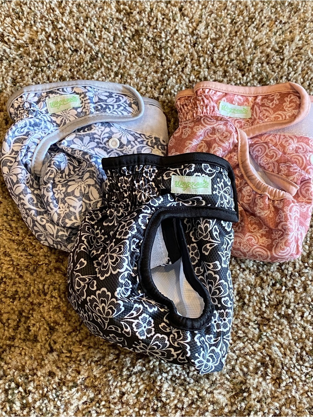 3 pack Wegreeco Floral Female Dog Diaper - Black, Blue, Pink size Medium